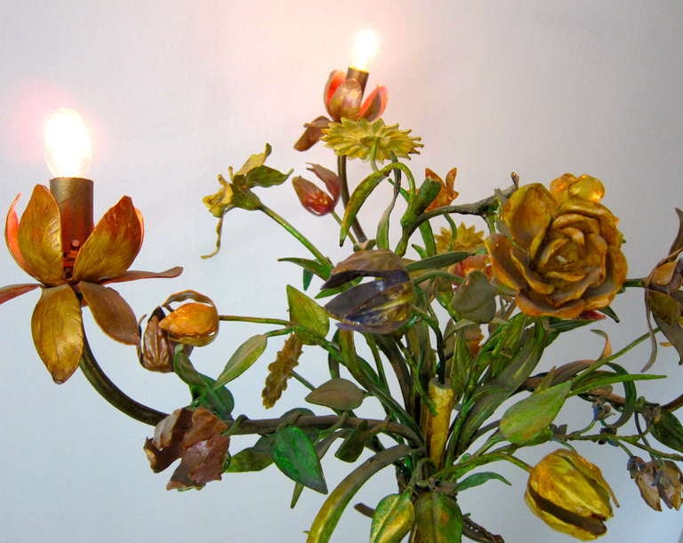 Other Vintage Floral Bouquet Tole Candelabra Floor Lamp-w climbing flowers