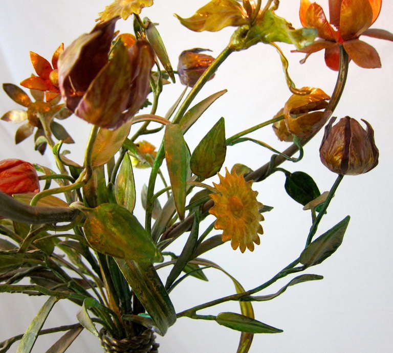 Italian Vintage Floral Bouquet Tole Candelabra Floor Lamp-w climbing flowers