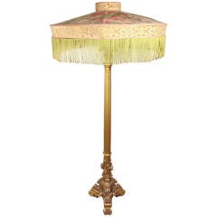 Antique Victorian Carved Gilded  Floor Lamp  Floral Fringe Shade 71"