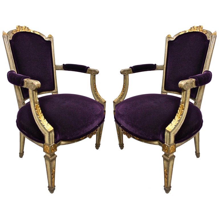 Louis VXI eggplant purple mohair gilded  Begeres chairs