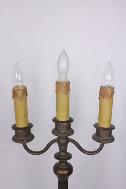 20th Century 1920's WOOD CARVED ELECTRIC  CANDELABRAS red faced cherubs