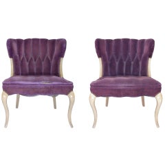 Hollywood Regency Purple Velvet Tufted Faded Worn Vogue  Chairs