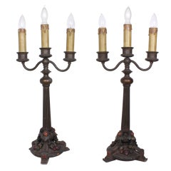 1920's WOOD CARVED ELECTRIC  CANDELABRAS red faced cherubs