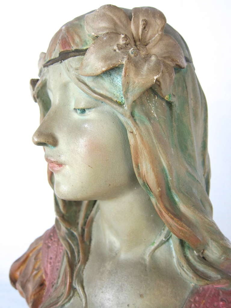 Art Nouveau Pair Alphonse Mucha Style Maiden Busts -Numbered 2