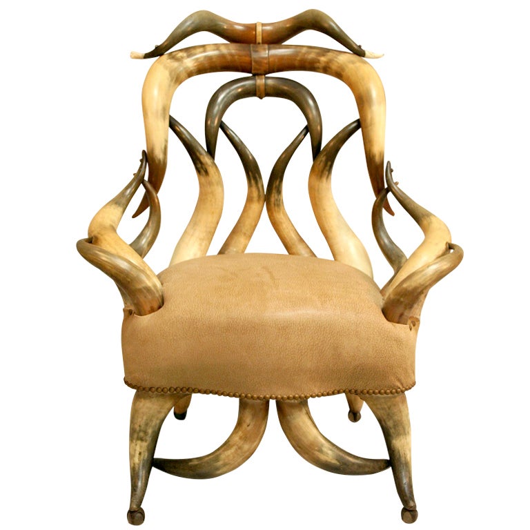 Classic Cattle Horn Chair with Ostrich Leather Seat at 1stdibs