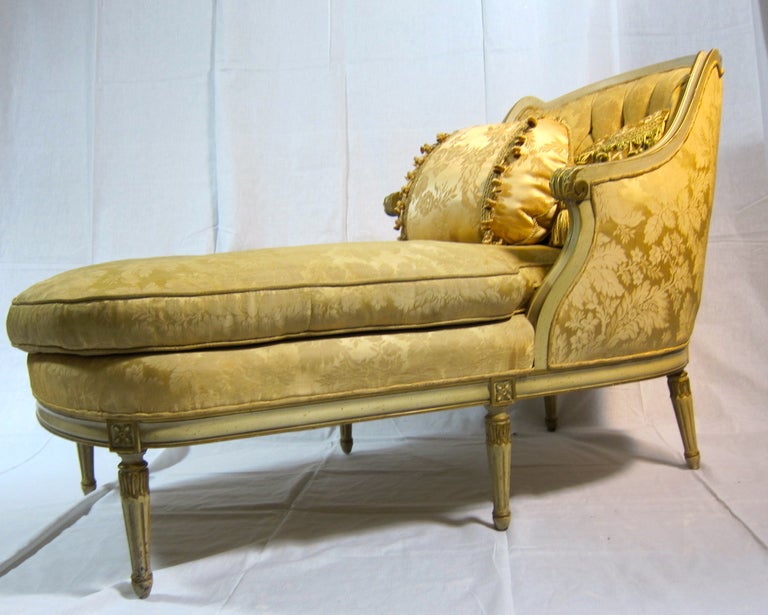 Hollywood Regency Petite  Faining  Chaise Lounge -gold & Cream