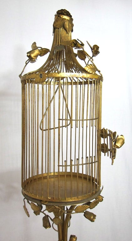 Vintage Italian Gilt Birdcage with Marble Base Hollywood Regency In Excellent Condition In San Francisco, CA