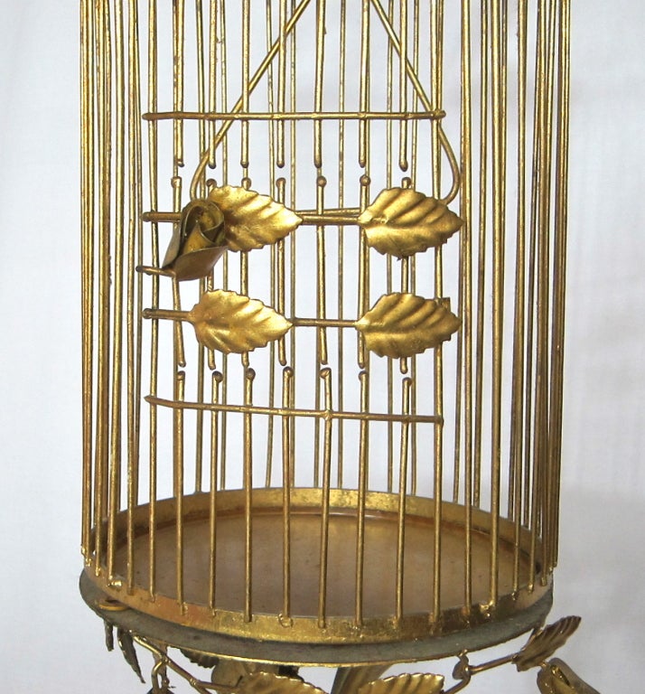 Mid-20th Century Vintage Italian Gilt Birdcage with Marble Base Hollywood Regency