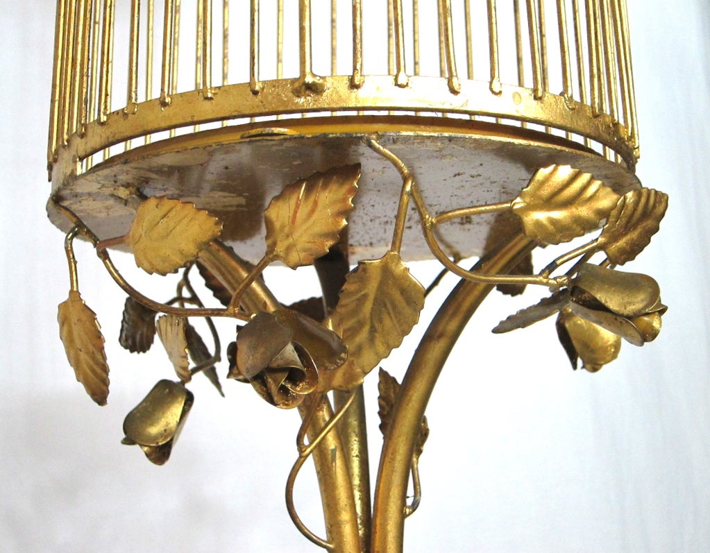 Vintage Italian Gilt Birdcage with Marble Base Hollywood Regency 1