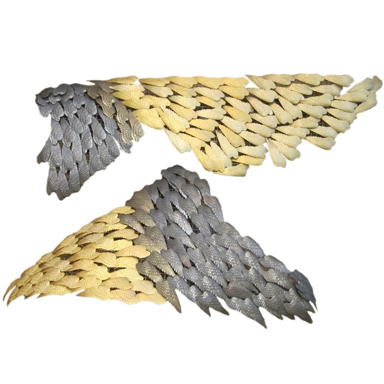 Parisian Gold & Pewter Hairclips Bird Wings Wall Sculpture