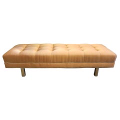 Hollywood Regency Style Peach Satin Tufted Bench