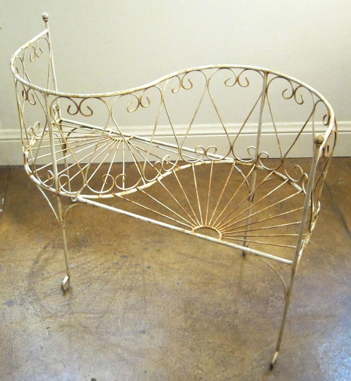 19th Century Victorian White Painted Wrought Iron Conversation Bench