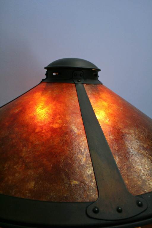 Arts & Crafts-Style Metal Lamp With Mica Shade In Excellent Condition In San Francisco, CA