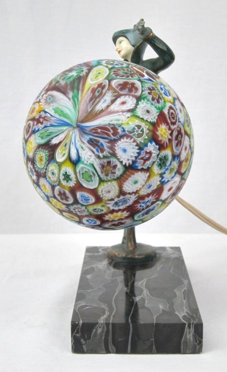 Vintage Art Deco Figural Woman Millifiori Glass Shade Lamp