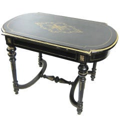 1800's French Louis Ebonized Wood Brass Inlay Writing Desk