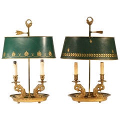 Antique Pair of Tole-Shade Bouillotte Lamps