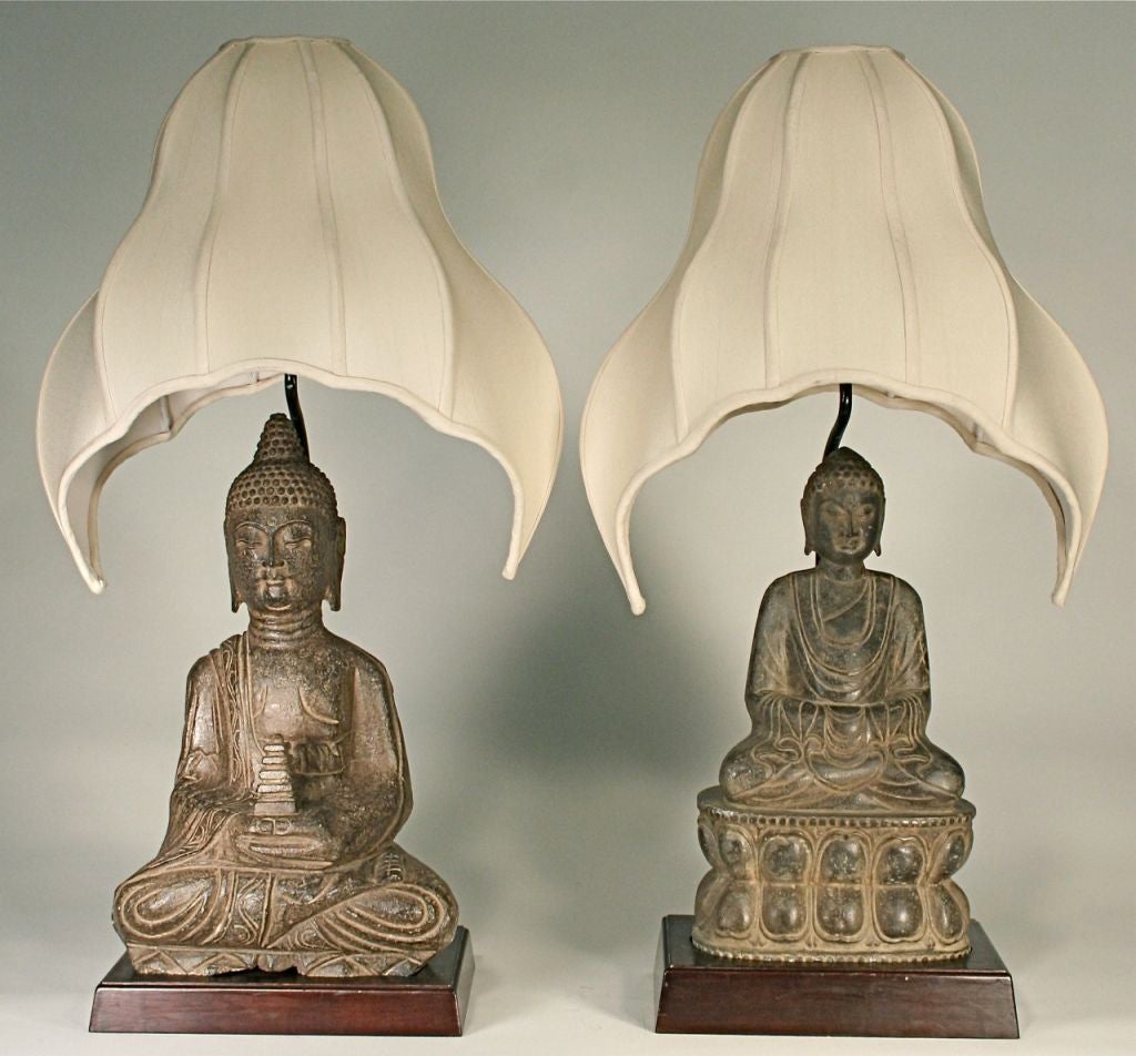 Pair of Asian Carved Stone Lamps