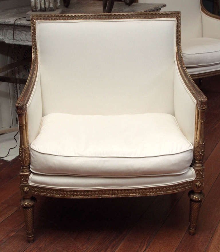 18th century  Louis XVI bergeres, all carved gilt wood. needs new upholstery