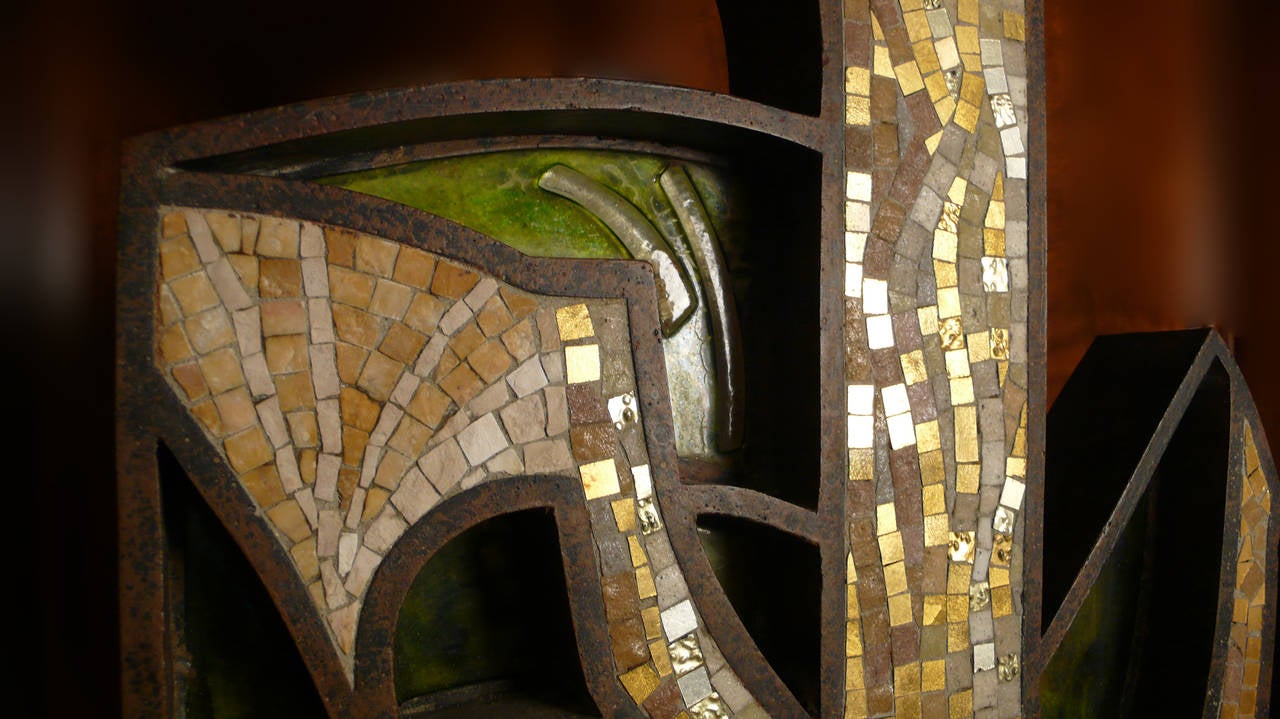 Mid-20th Century Millard Sheets and Octavio Medellin, Freestanding Heron Mosaic Sculpture