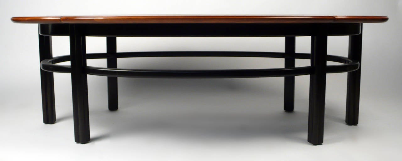 Mid-20th Century Oval Baker Coffee Table with Incised designs in the Manner of Dorothy Draper