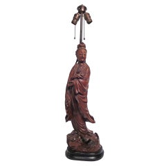 Hand-carved Teak Asian Lamp 2