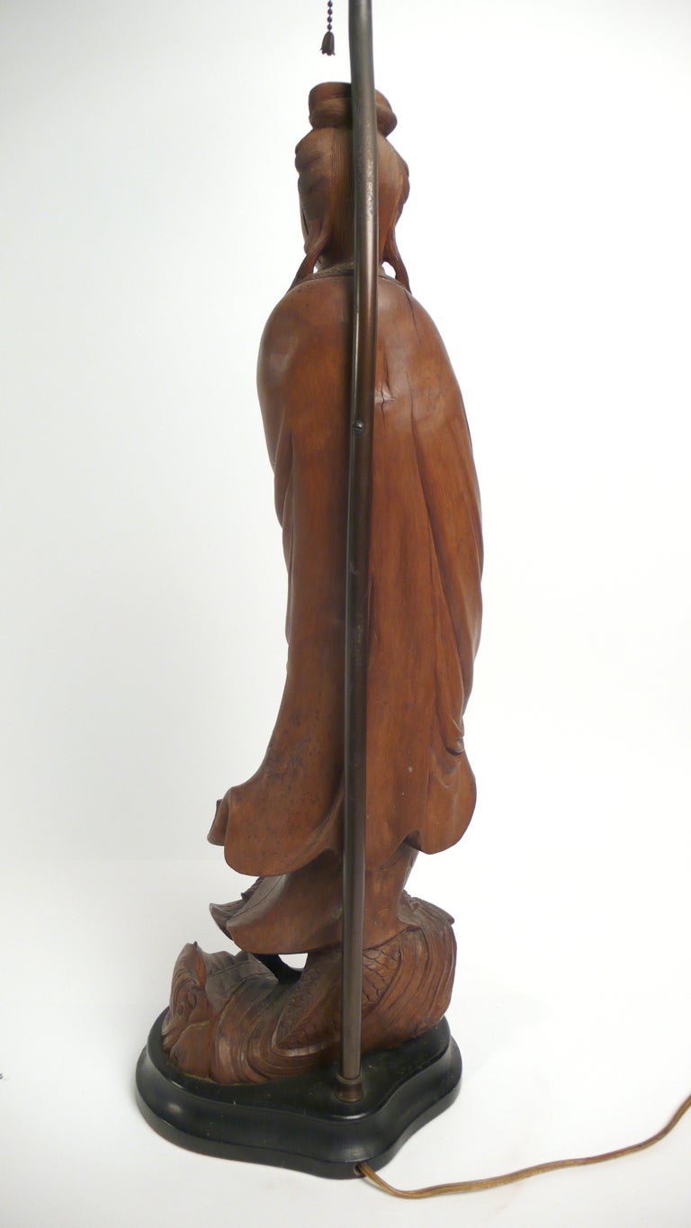 Handcarved Teak Asian Lamp For Sale at 1stDibs