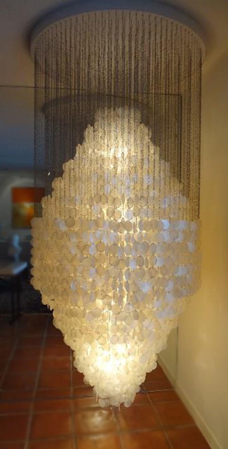 Massive Verner Panton 8DM fun chandelier. This is not a current production piece or a reissue this is a very rare original Verner Panton designed chandelier for J. Luber of Switzerland. This piece was acquired from the original owner who had
