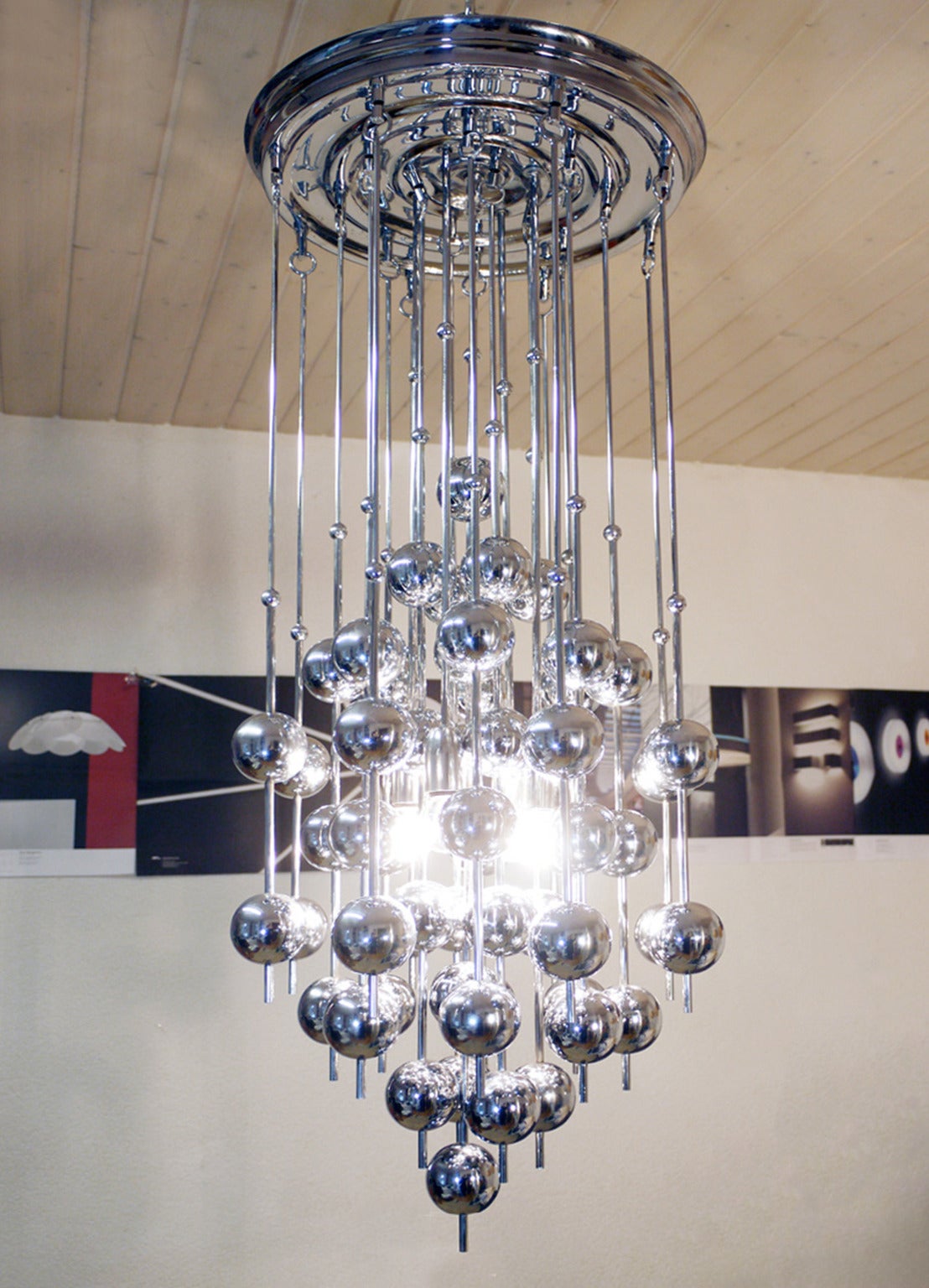 Verner Panton for J. Lüber, a 'Ball' chandelier, designed 1970 formed from a series of chromed metal balls suspended from steel rods.

Please reference Bonhams auction #16260: Vision 21 Evening.
22 Oct 2008 19:00 BST Lot #13.