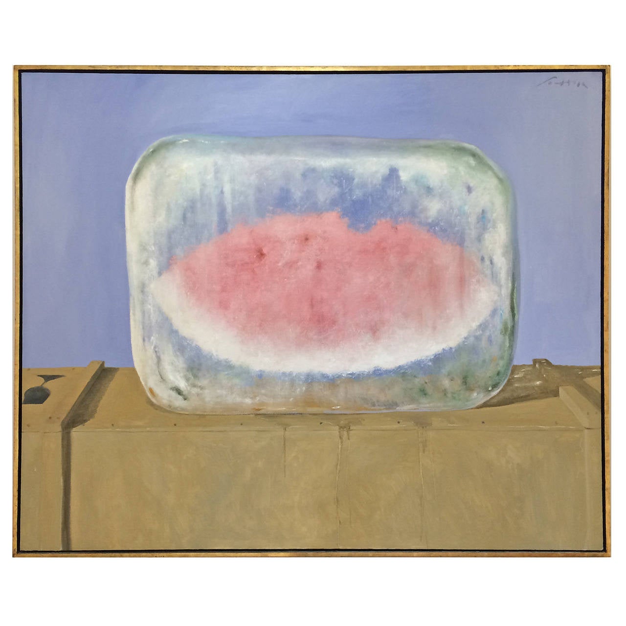 "Watermelon on Ice" Oil Painting on Canvas by Julio Larraz For Sale