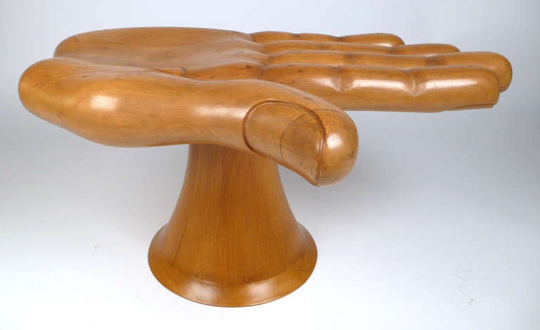 Rare 1960's Pedro Friedeberg Hand Stool constructed of bleached mahogany. Signed to base with a wood burning tool. This is an early piece from Pedro's original studio with more detail and better craftsmanship than the newer examples.