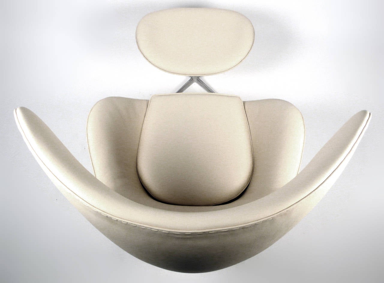 Aluminum Early Production Leather Egg Chair with Matching Ottoman by Arne Jacobsen