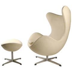 Early Production Leather Egg Chair with Ottoman by Arne Jacobsen