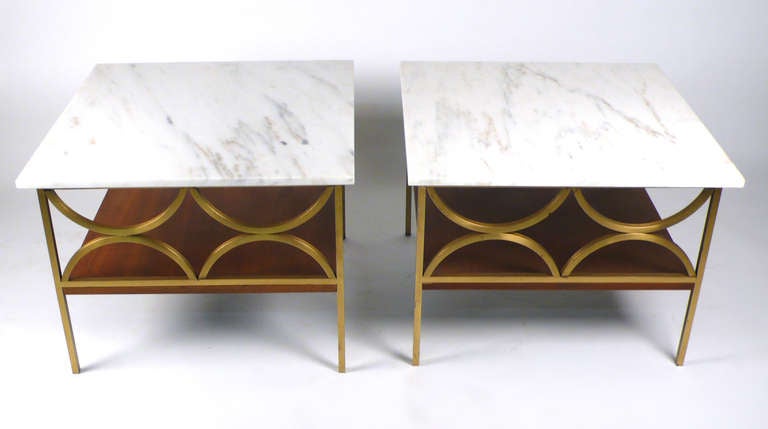 American Brass and Marble Side Tables