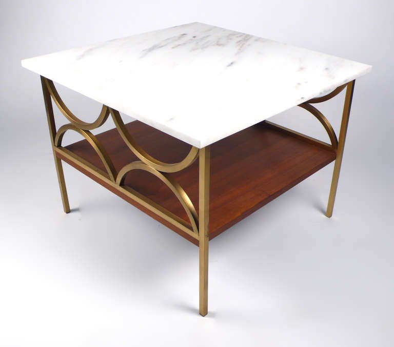 Mid-20th Century Brass and Marble Side Tables