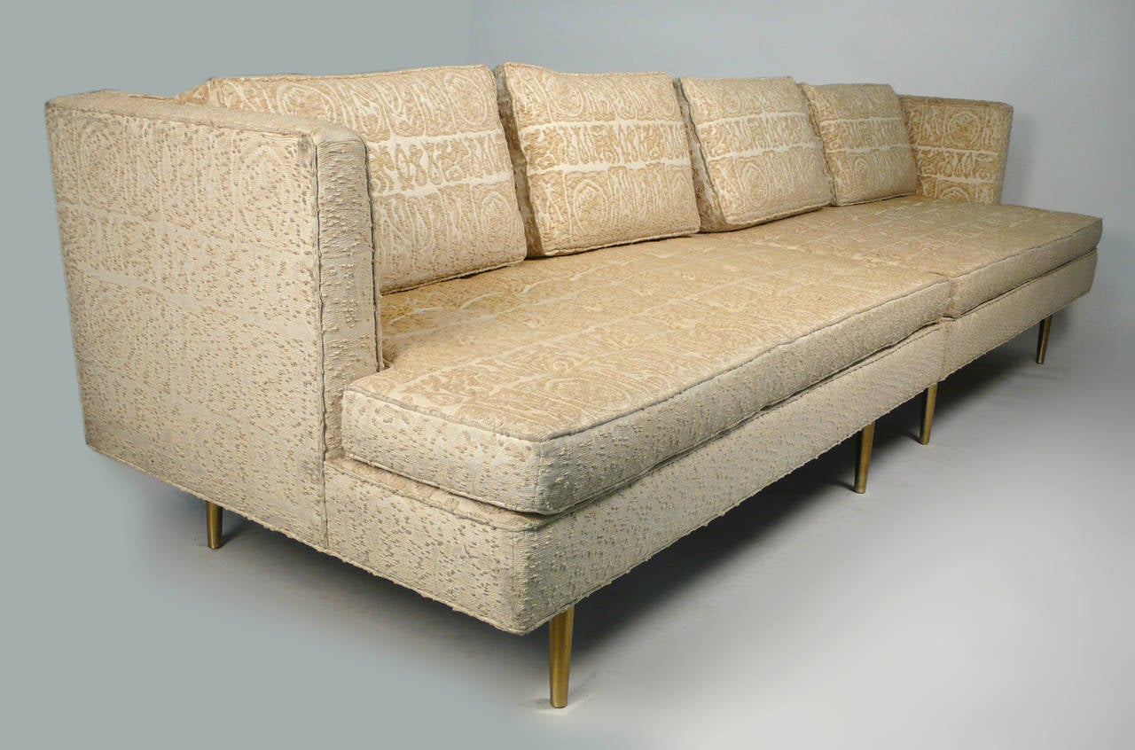 Two-piece Dunbar sofa model number 4908 designed by Edward Wormley. This low profile sofa has down-filled cushions and hand-tied springs and is one of the most comfortable modern pieces you will ever sit on. Can be used as shown or as settees