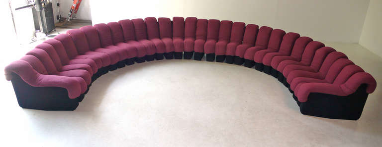 Enormous De Sede DS600 Non-Stop Sofa from a television production company. Designed by Ueli Berger, Eleanora Peduzzi-Riva, and Hans Ulrich and imported by Stendig in the original upholstery with a black felt base. Retains original labels.