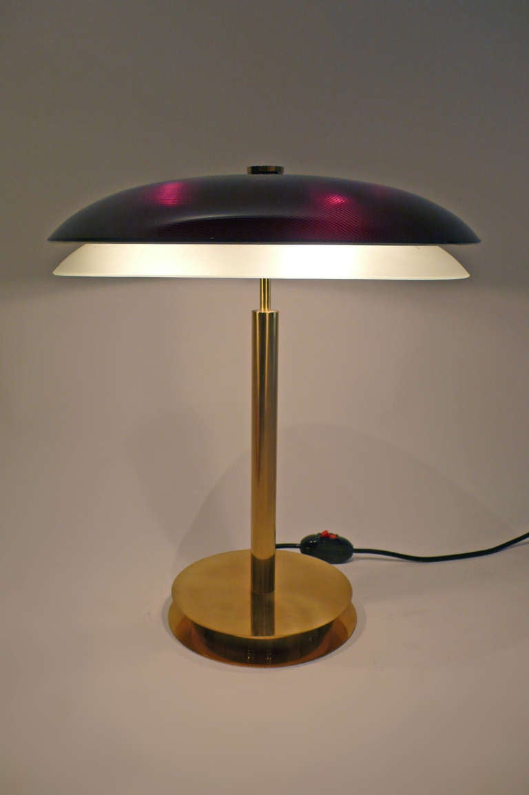 Rare Fontana Arte Table Lamp with amethyst colored glass shade and acid etched glass diffuser.