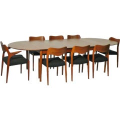 Vintage Arne Vodder Dining Table with 10 Niels Moller Chairs