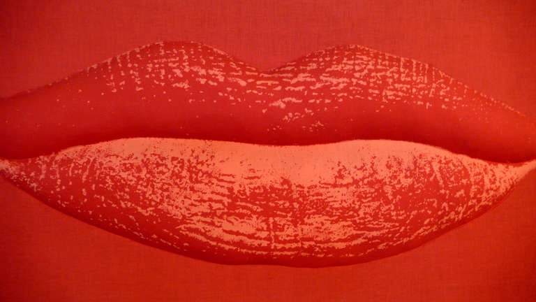 Early and Rare Verner Panton Design Lips dimensional fabric wall panel. 
