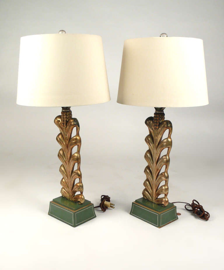 These stylized Art Deco Corn Stalk Lamps are absolutely stunning. They were acquired from the estate of the original owner who had a phenomenal collection of Paul Frankl furniture. These lamps are unmarked and undocumented but could possibly have