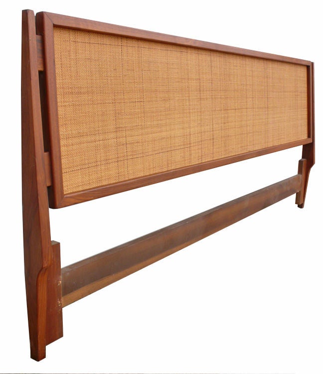 Solid Teakwood Danish Modern Headboard with inset cane panel. Would compliment the styles of both Finn Juhl and Hans Wegner.