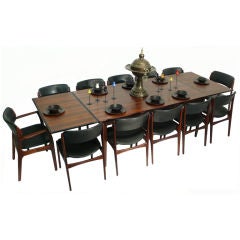 Danish Modern Rosewood Dining Table and Chairs Seats 12