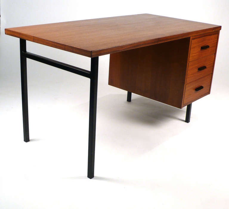 Mid-Century Modern Three Drawer Danish Desk with Teak Wood Construction For Sale
