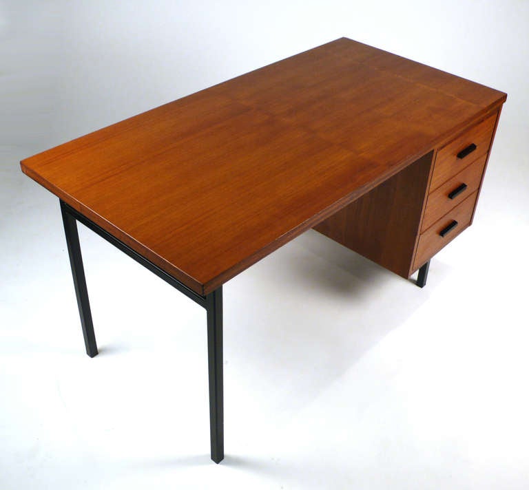 Mid-Century Modern Three Drawer Danish Desk with Teak Wood Construction For Sale