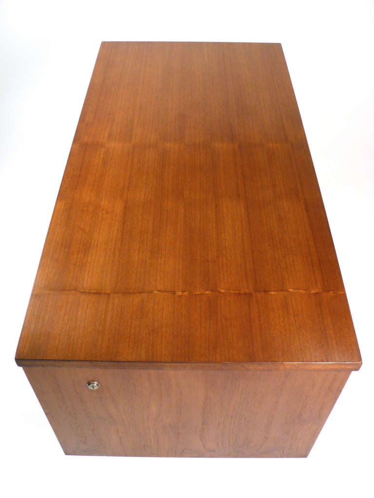 Metal Three Drawer Danish Desk with Teak Wood Construction For Sale