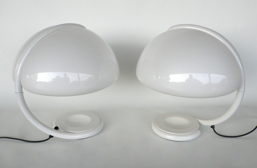 Italian Pair of Serpente Lamps white 1970s