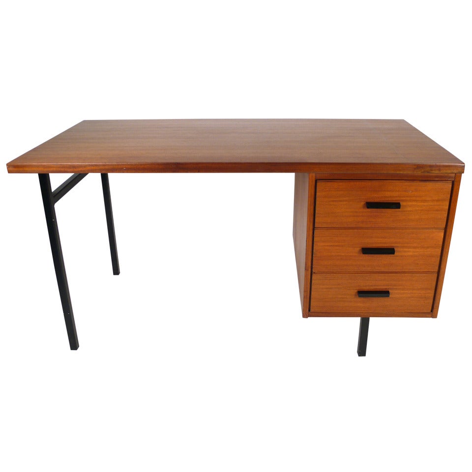 Three Drawer Danish Desk with Teak Wood Construction For Sale