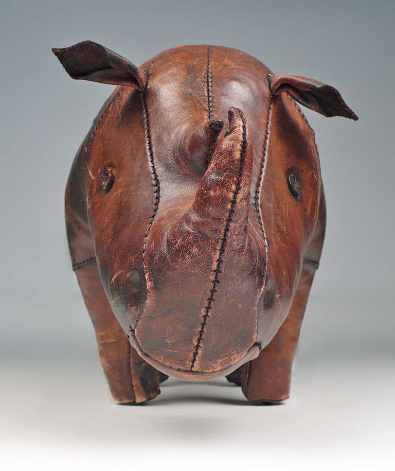Mid-Century Modern Leather Rhinoceros by Dimitri Omersa for Abercrombie & Fitch
