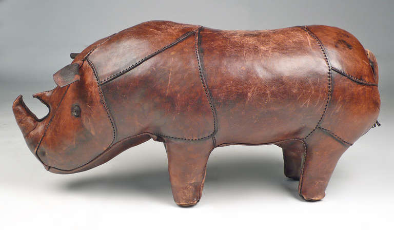 Mid-20th Century Leather Rhinoceros by Dimitri Omersa for Abercrombie & Fitch