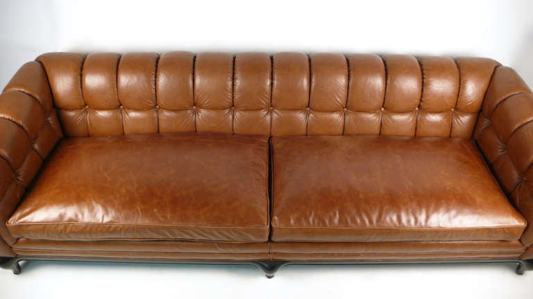 Mid-Century Modern Biscuit Tufted Leather Sofa by Maurice Bailey for Monteverdi-Young